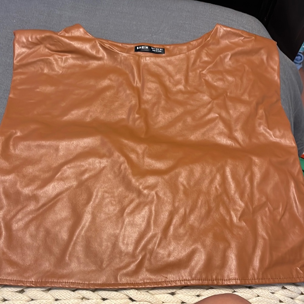 SHEIN Brown Leather Type Blouse